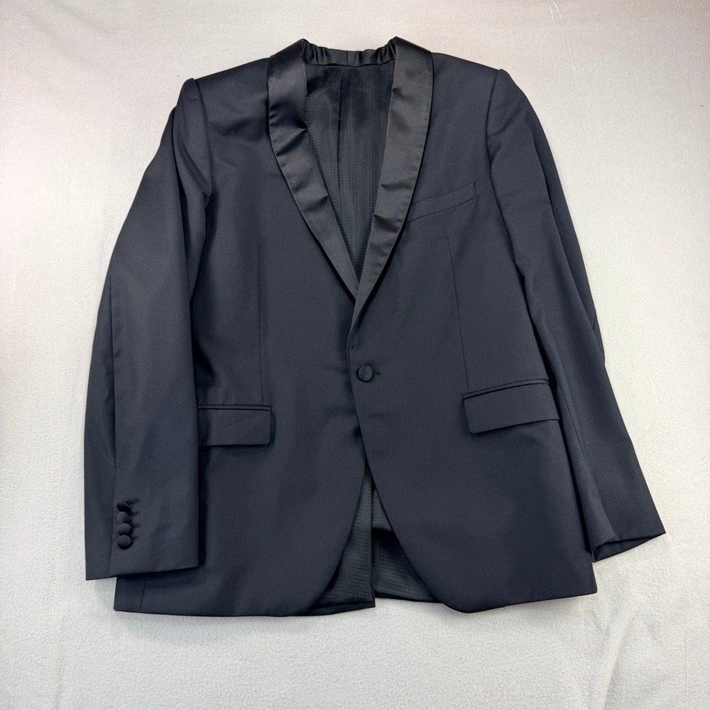 Sarar Interview Mens Black Tuxedo Jacket Satin Shawl Lapel Blazer 42R Formal